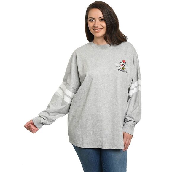 New Disney Women Minnie Mouse Sweatshirt Jersey Long Sleeve Light Gray - Picture 7 of 8
